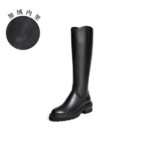 真美诗2025冬季新款商场同款V口牛皮高筒骑士靴YPU57DG5（绒里）