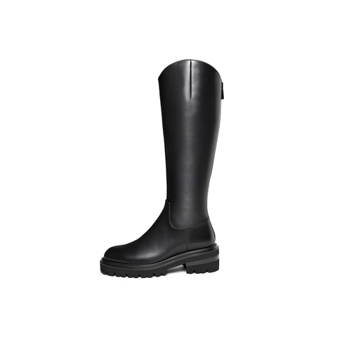 真美诗2025冬季新款商场同款V口牛皮高筒骑士靴YPU57DG5（绒里）