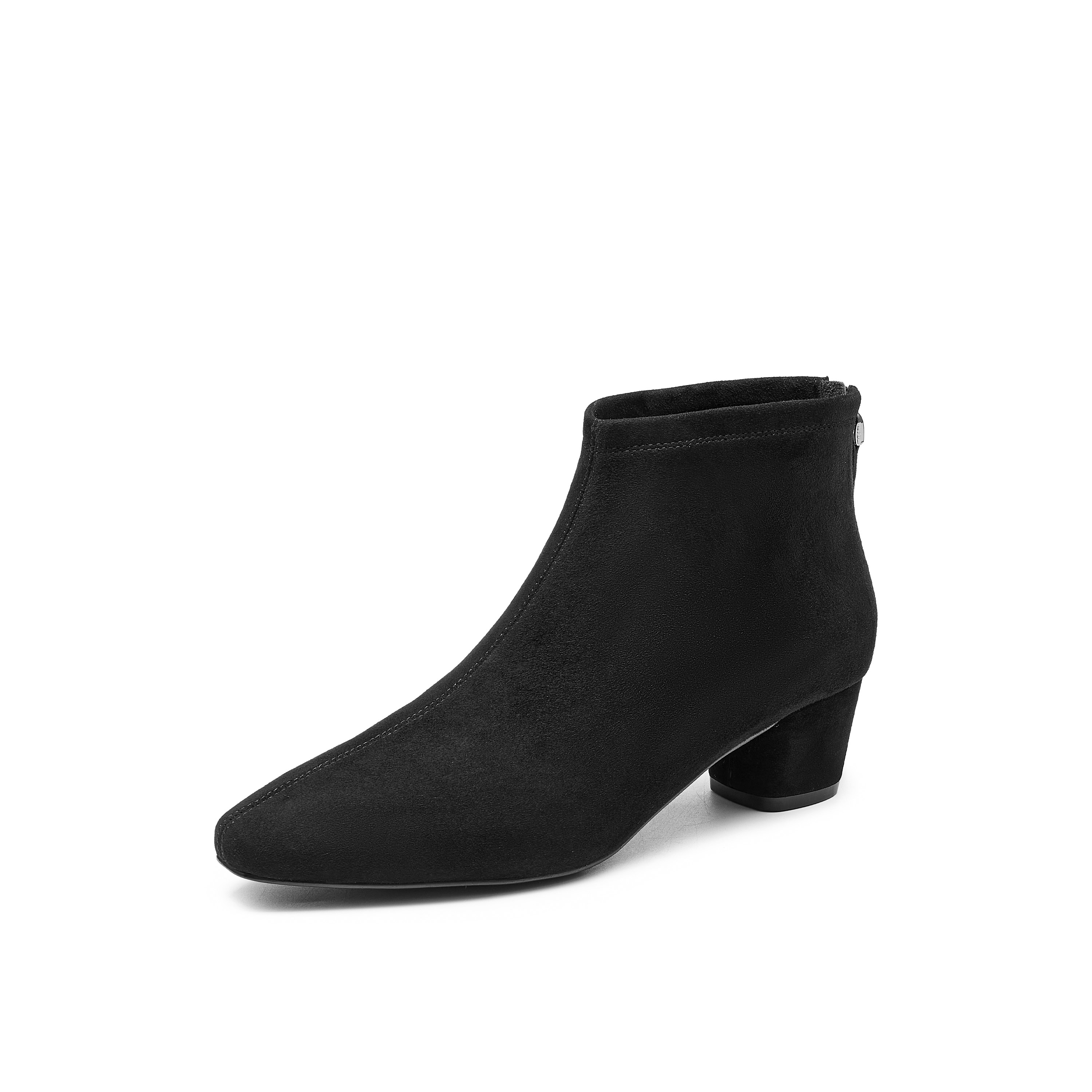 真美诗2025冬季新款复古羊绒秀气方头粗跟时装靴女69750DD5（绒里）