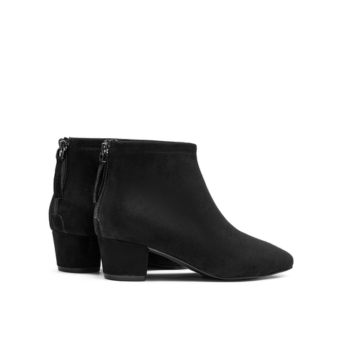 真美诗2025冬季新款复古羊绒秀气方头粗跟时装靴女69750DD5（绒里）