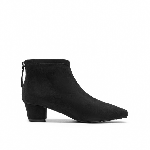 真美诗2025冬季新款复古羊绒秀气方头粗跟时装靴女69750DD5（绒里）