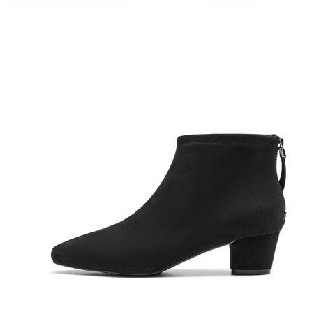 真美诗2025冬季新款复古羊绒秀气方头粗跟时装靴女69750DD5