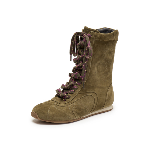 真美诗2025年冬季新款舒适软糯运动拳击羊皮革女靴Y1Z01DZ5