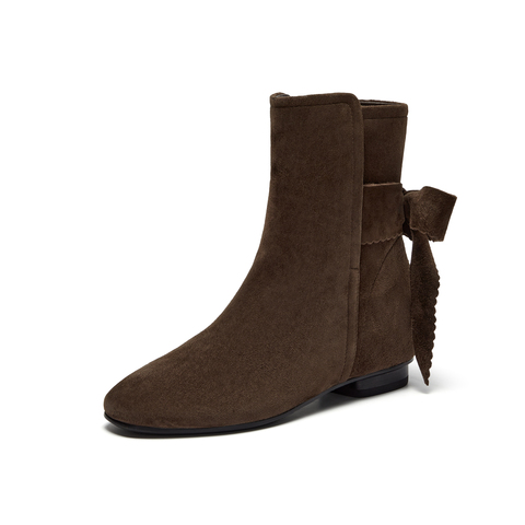 真美诗2025年秋季新款舒适细腻蝴蝶结羊皮革时装靴1A01ADZ5