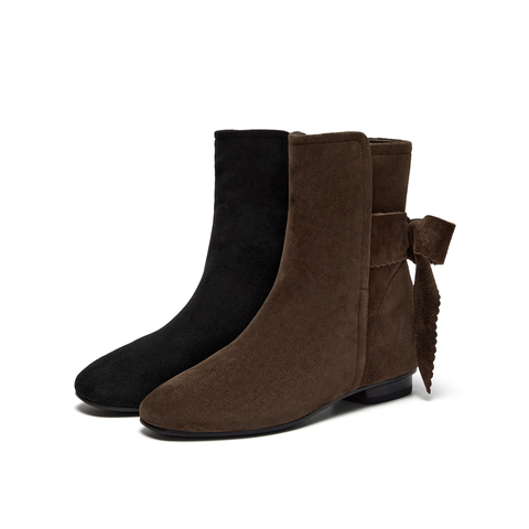 真美诗2025年秋季新款舒适细腻蝴蝶结羊皮革时装靴1A01ADZ5