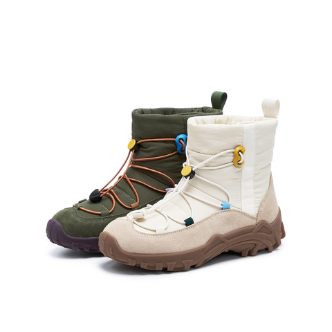 真美诗2025年冬季新款山系户外风厚底牛剖层革雪地女靴41273DD5