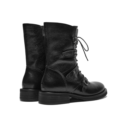 真美诗2025年冬季新款摇滚朋克风荔枝纹理羊皮革马丁靴Z238PDZ5