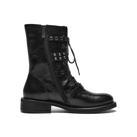 真美诗2025年冬季新款摇滚朋克风荔枝纹理羊皮革马丁靴Z238PDZ5