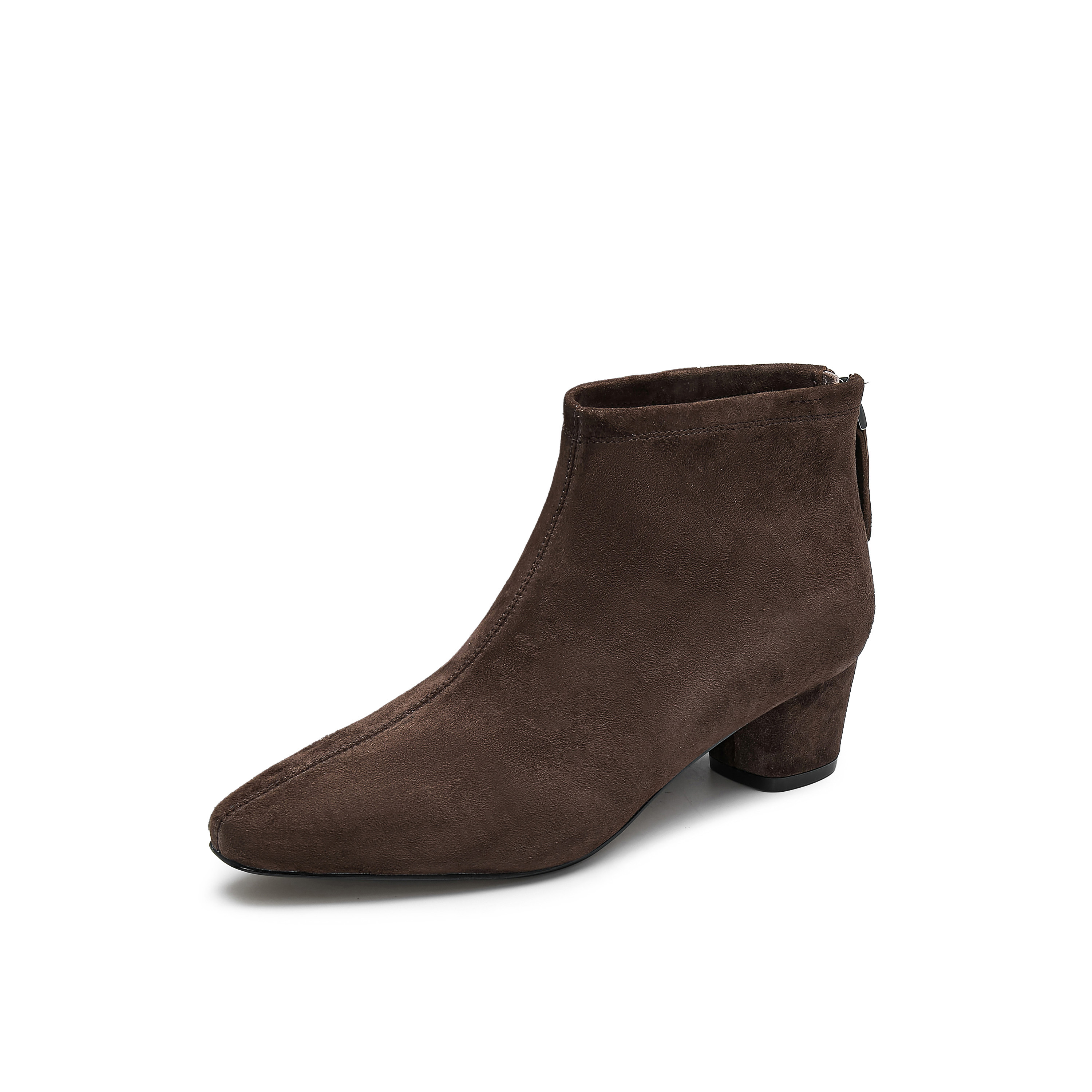 真美诗2025冬季新款复古羊绒秀气方头粗跟时装靴女69750DD5（绒里）