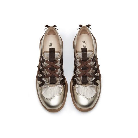 真美诗2025秋季新款羊皮革布面舒适芭蕾风运动鞋女YZM08CM5