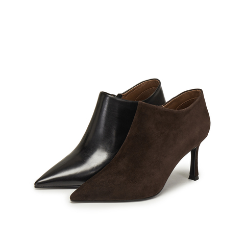 真美诗2025年冬季新款优雅知性纯色羊皮革时装女靴03681DD5