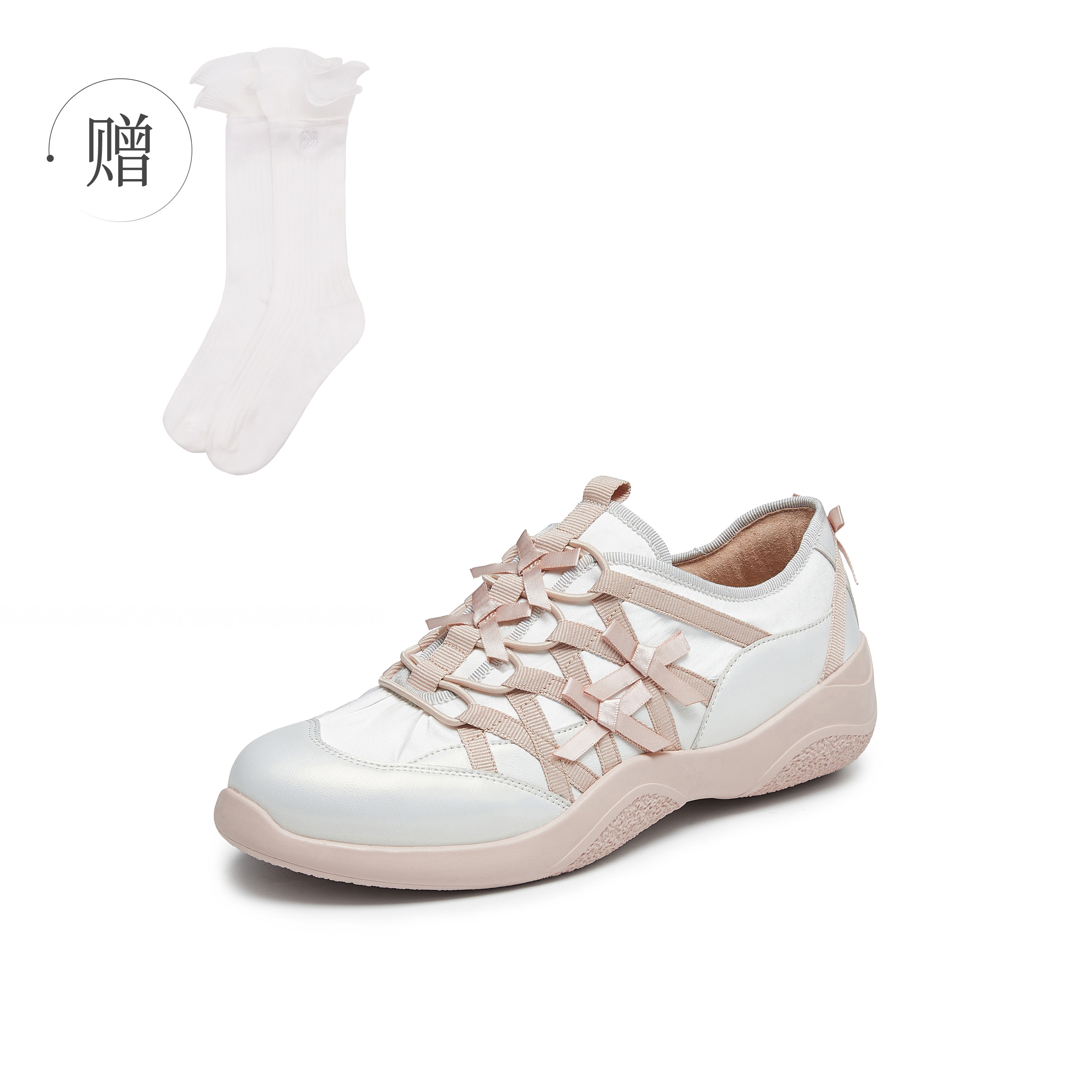 真美诗2025秋季新款羊皮革布面舒适芭蕾风运动鞋女YZM08CM5