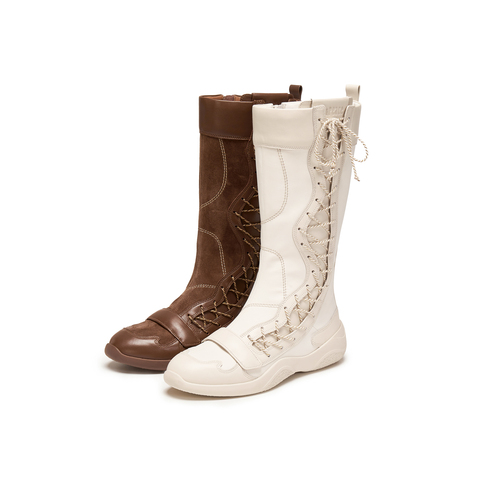 真美诗2025年冬季新款甜酷风舒适软糯羊皮革时装靴YZM17DG5