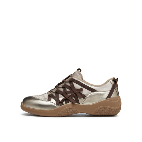 真美诗2025秋季新款羊皮革布面舒适芭蕾风运动鞋女YZM08CM5