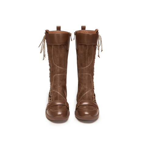 真美诗2025年冬季新款甜酷风舒适软糯羊皮革时装靴YZM17DG5