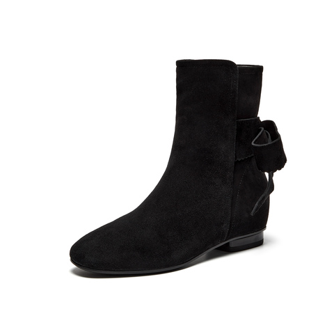 真美诗2025年秋季新款舒适细腻蝴蝶结羊皮革时装靴1A01ADZ5