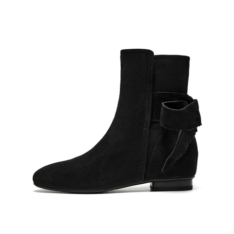 真美诗2025年秋季新款舒适细腻蝴蝶结羊皮革时装靴1A01ADZ5