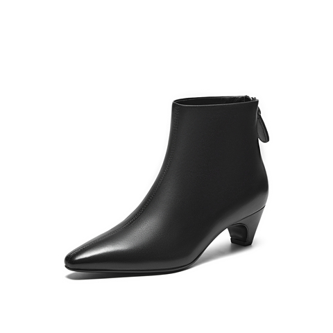 真美诗2025年冬季新款低调雅致纯色羊皮革时装女靴S345PDD5