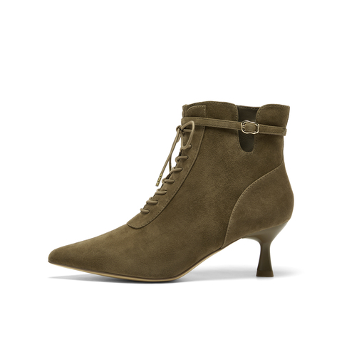 真美诗2025年秋季新款飒爽绑带软糯细腻羊皮时装靴YVA50DD5