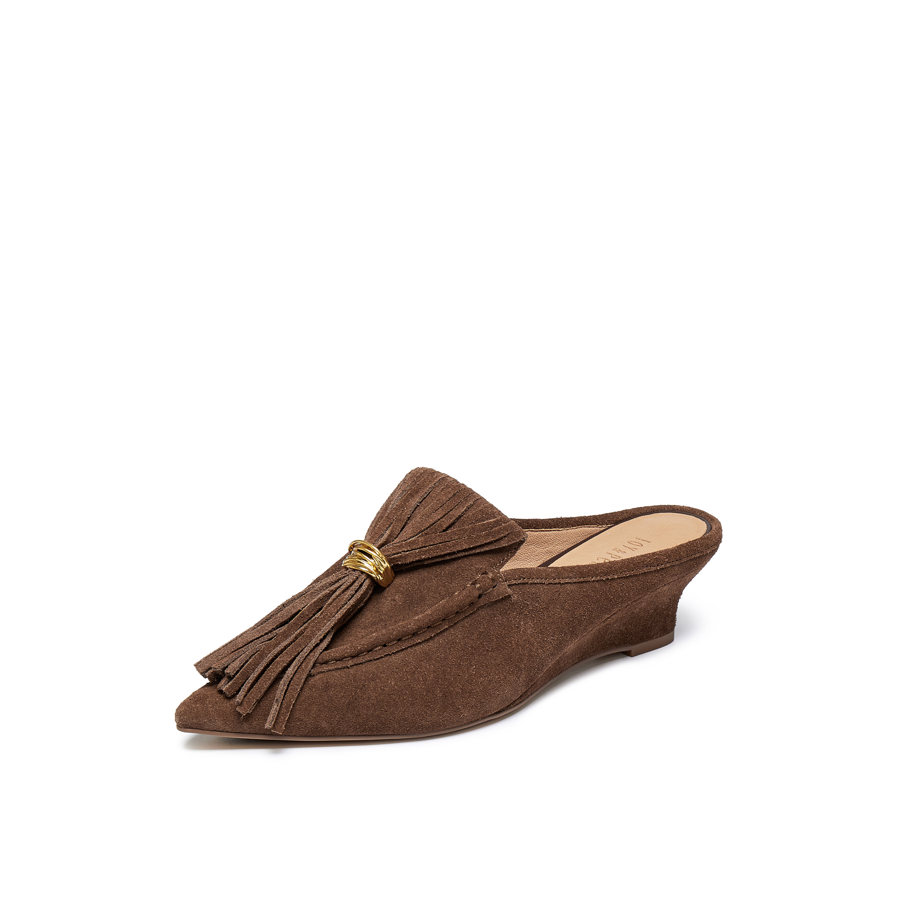 真美诗2025年秋季新款优雅慵懒舒适坡跟牛皮包头拖Y1L01CH5