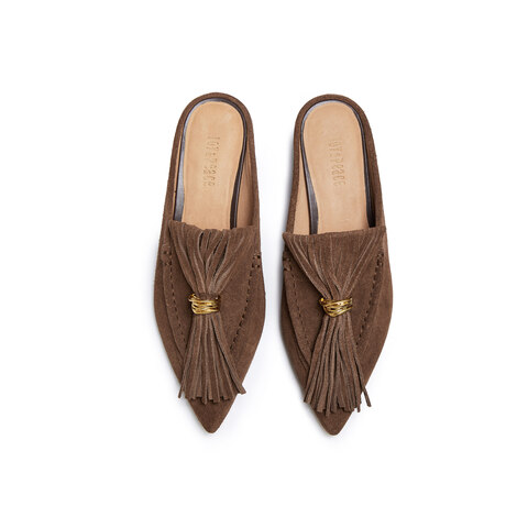 真美诗2025年秋季新款优雅慵懒舒适坡跟牛皮包头拖Y1L01CH5