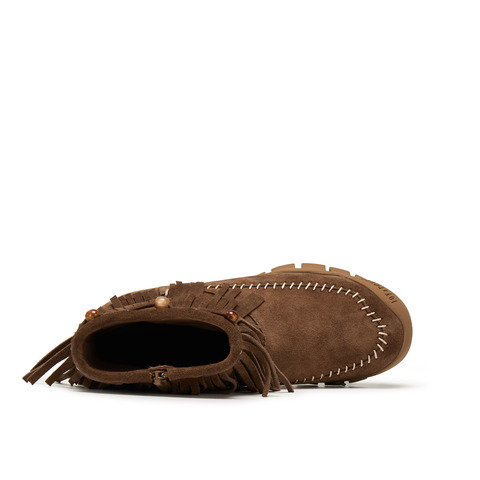 真美诗2025年冬季新款复古韵味运动底牛剖层革西部靴06715DD5