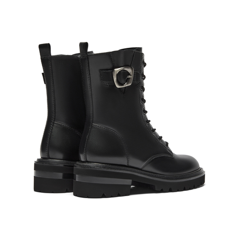 真美诗2025年冬季新款帅气干练金属饰扣牛皮革马丁靴YPU37DZ5