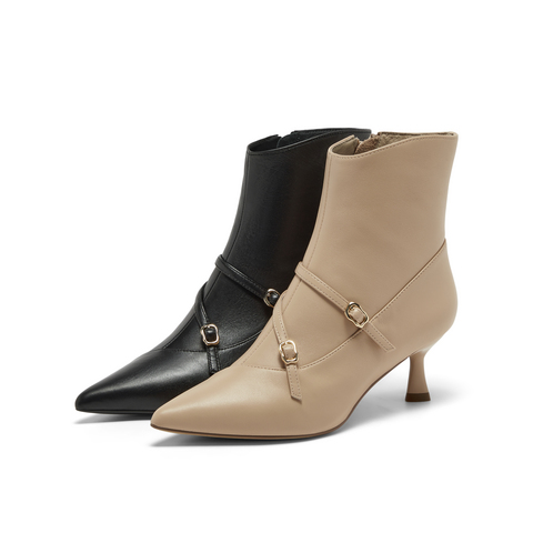 真美诗2025年秋季新款柔软舒适羊皮革优雅时装靴YVA49DD5