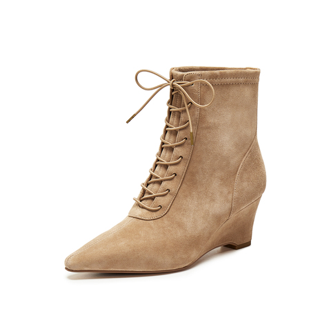 真美诗2025年冬季新款浪漫温柔羊皮革弹力瘦瘦靴女皮靴YZH03DD5