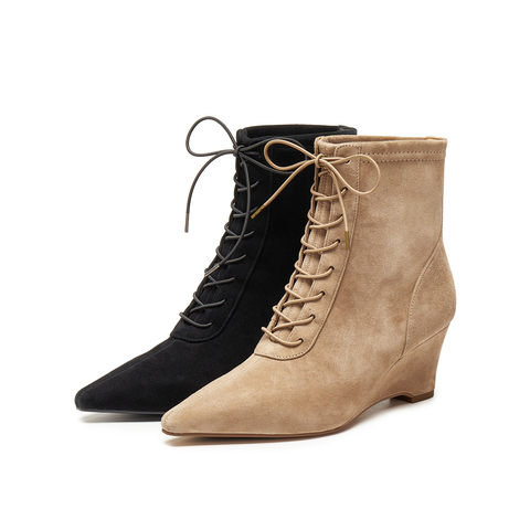 真美诗2025年冬季新款浪漫温柔羊皮革弹力瘦瘦靴女皮靴YZH03DD5