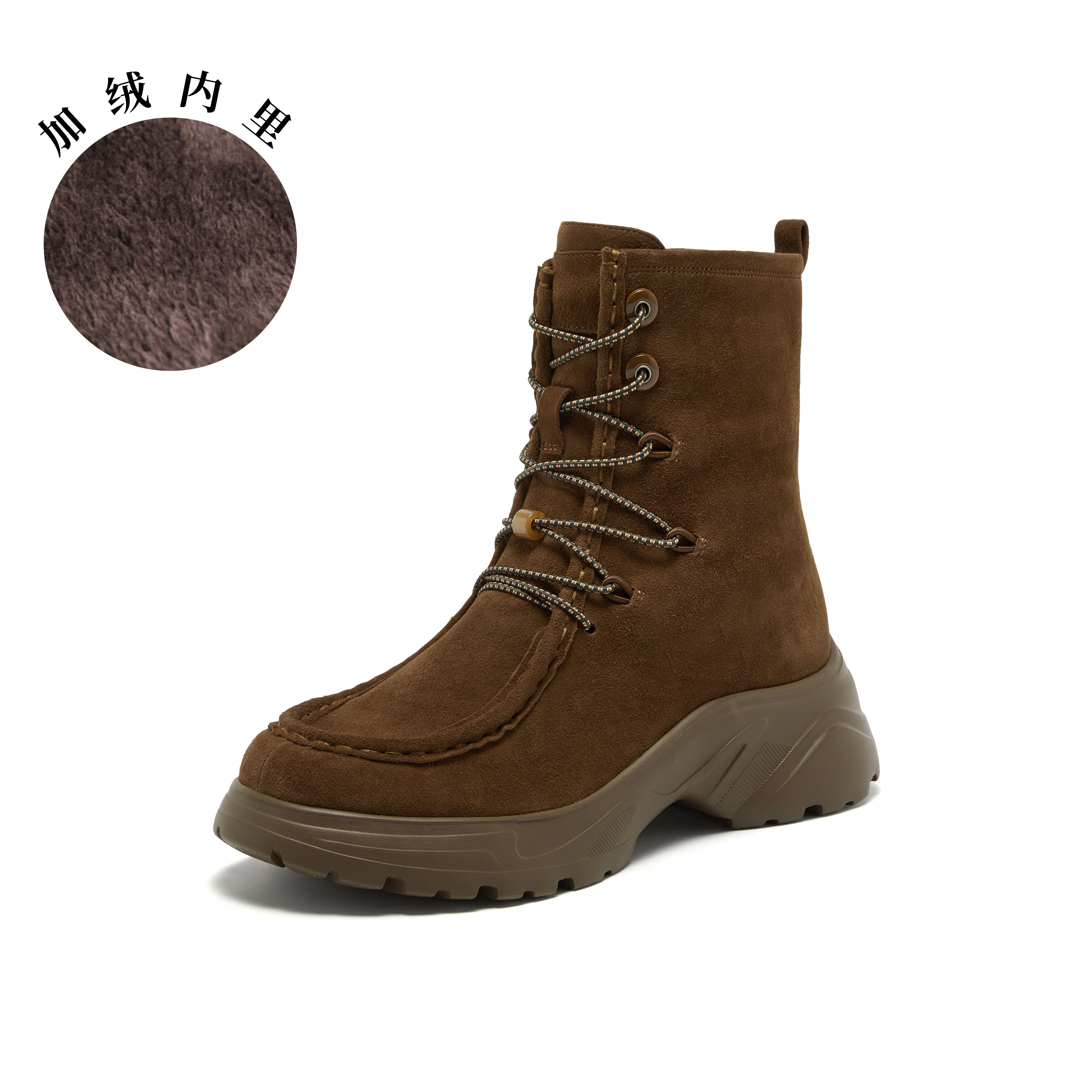 真美诗2025年冬季新款美式复古舒适厚底羊皮革运动靴YYM73DZ5