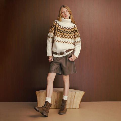 真美诗2025年冬季新款美式复古舒适厚底羊皮革运动靴YYM73DZ5