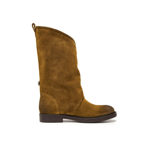 真美诗2025年冬季新款飒气直率双皮带饰扣牛皮西部靴2B01ADG5