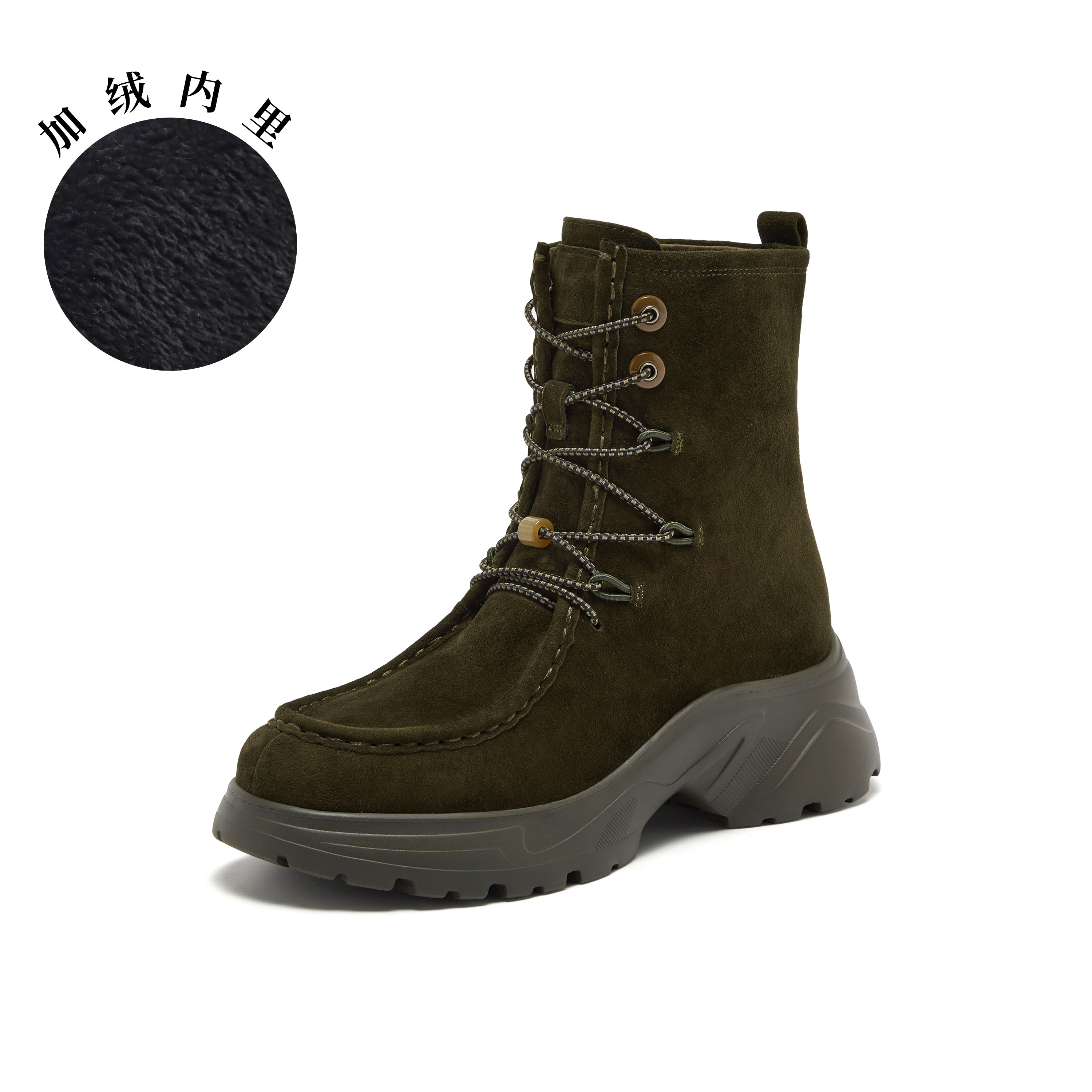 真美诗2025年冬季新款美式复古舒适厚底羊皮革运动靴YYM73DZ5