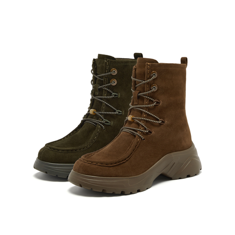 真美诗2025年冬季新款美式复古舒适厚底羊皮革运动靴YYM73DZ5