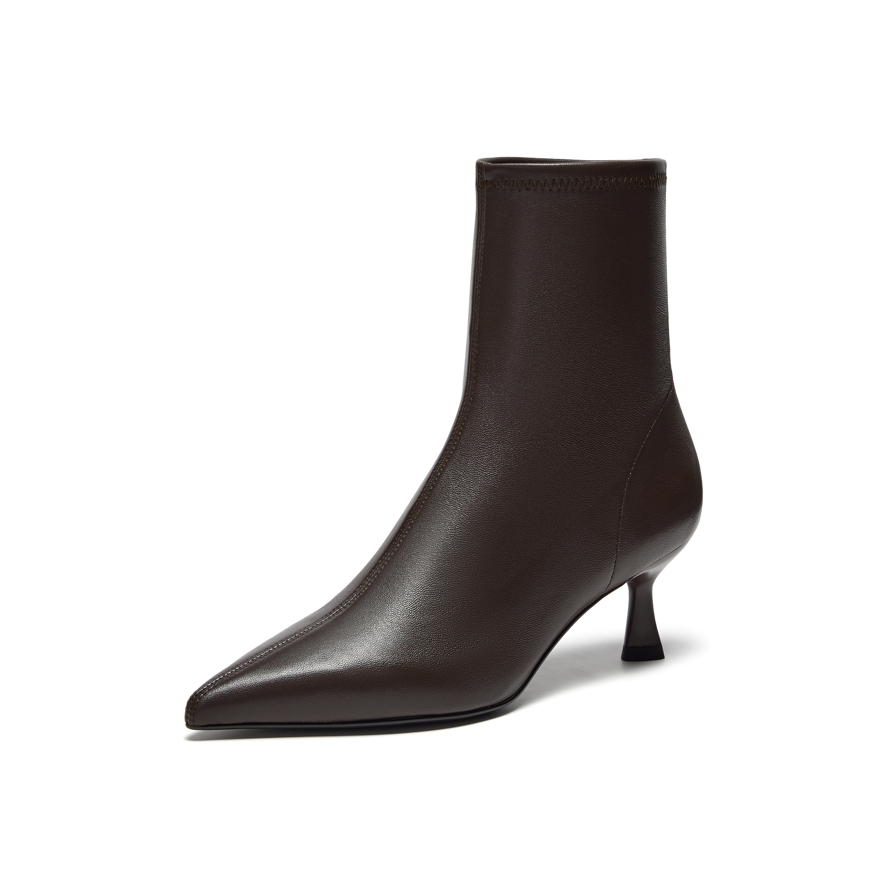 真美诗2025年冬季新款简约纯色显瘦尖头羊皮革弹力瘦瘦靴YA901DZ5