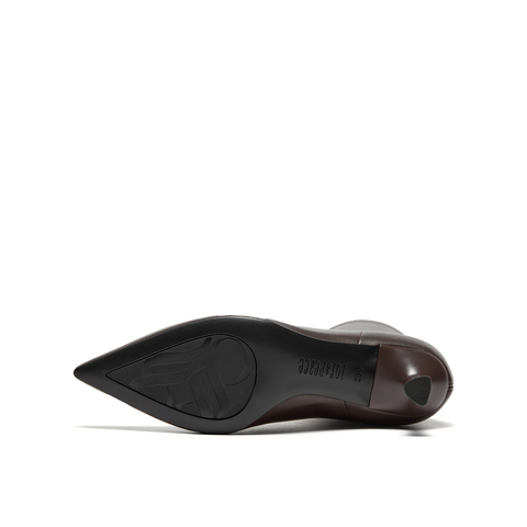 真美诗2025年冬季新款简约纯色显瘦尖头羊皮革弹力瘦瘦靴YA901DZ5