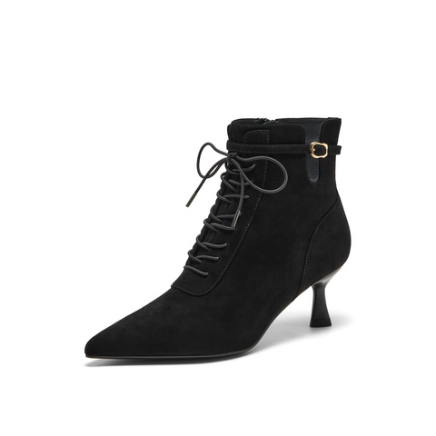 真美诗2025年秋季新款飒爽绑带软糯细腻羊皮时装靴YVA50DD5