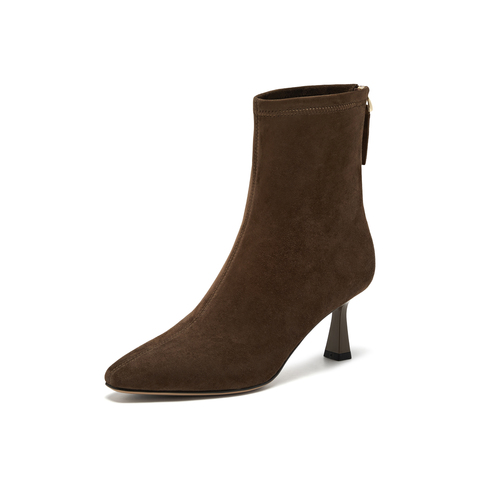 真美诗2025年冬季新款法式优雅大气尖头软糯羊皮瘦瘦靴3665PDZ5