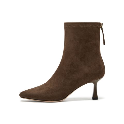 真美诗2025年冬季新款法式优雅大气尖头软糯羊皮瘦瘦靴3665PDZ5