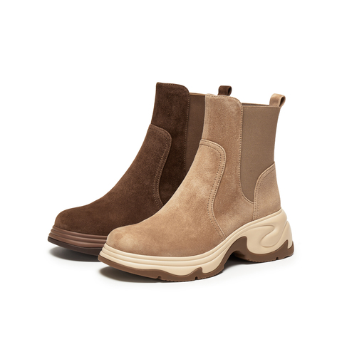 真美诗2025年冬季新款时髦拼色简约运动底切尔西靴Y1O18DD5