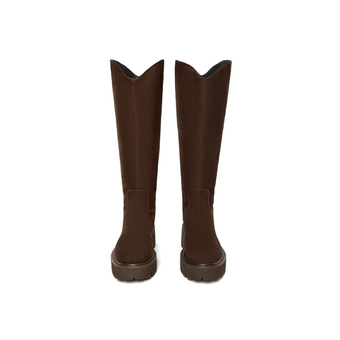 真美诗2025年冬季新款干净利落V口设计羊皮革纯色骑士靴25699DG5