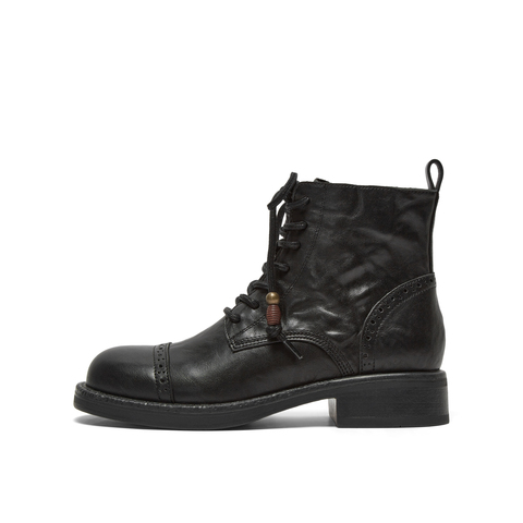 真美诗2025年冬季新款时髦英伦感牛皮革布洛克马丁靴6981ADD5