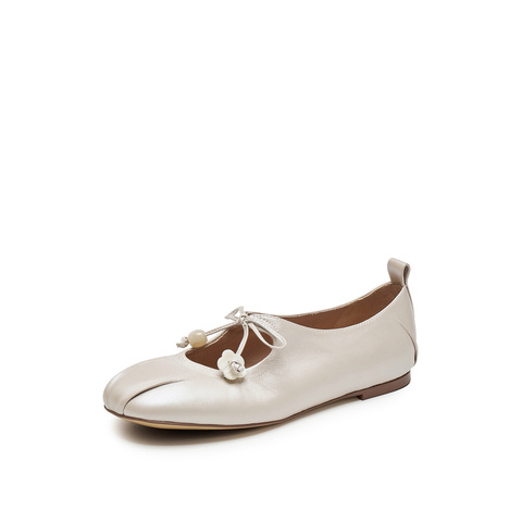 真美诗2025春季新款花朵饰扣蝴蝶结羊皮玛丽珍鞋女10405AQ5