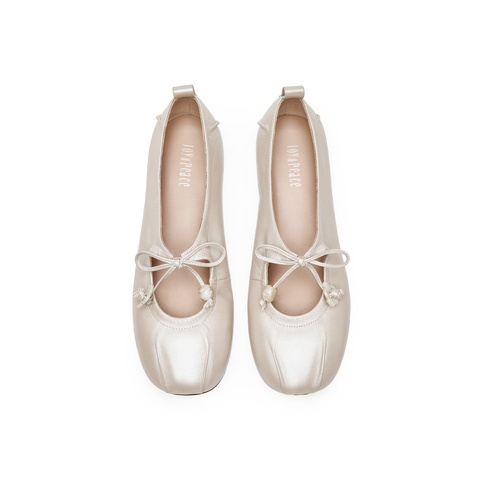 真美诗2025春季新款花朵饰扣蝴蝶结羊皮玛丽珍鞋女10405AQ5