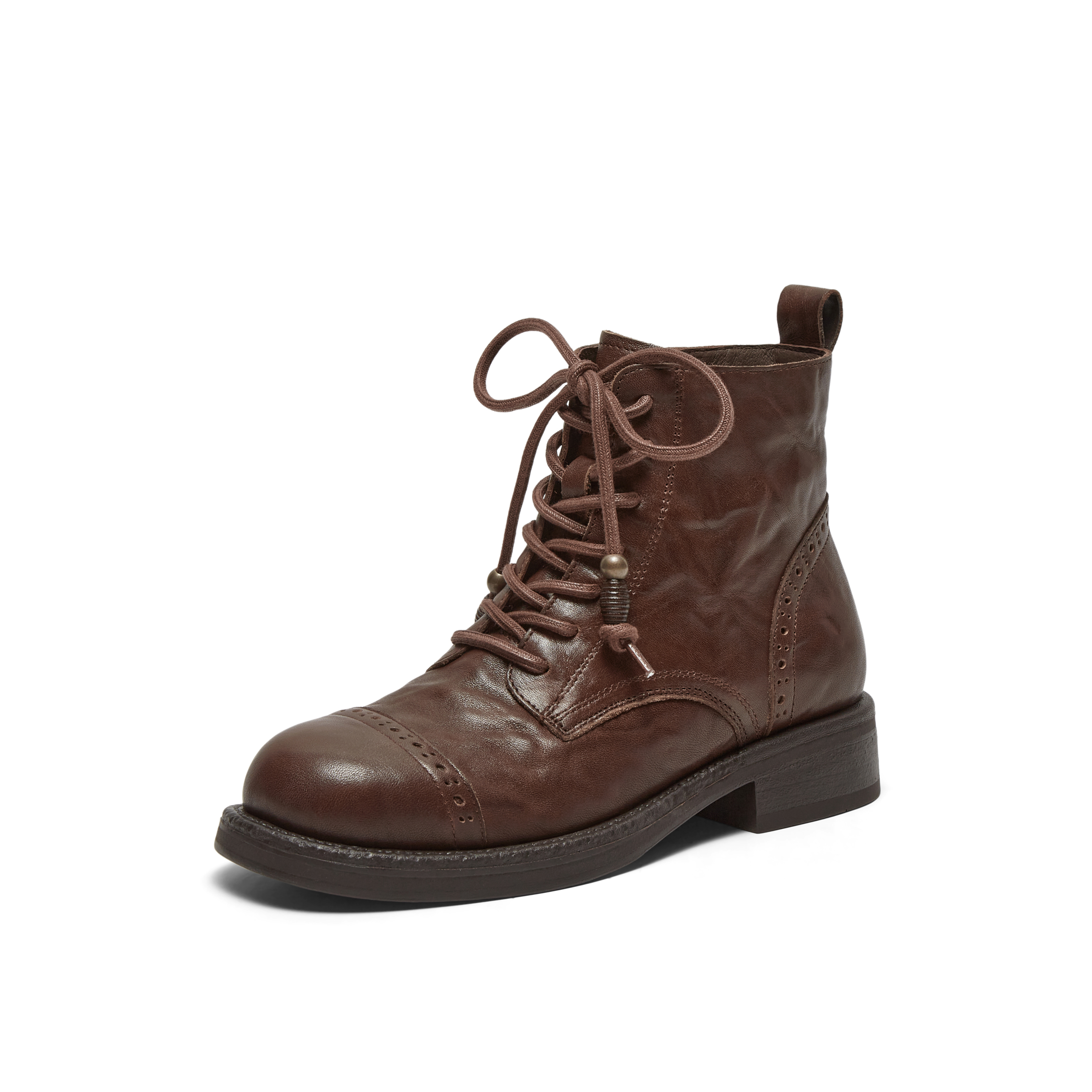 真美诗2025年冬季新款时髦英伦感牛皮革布洛克马丁靴6981ADD5