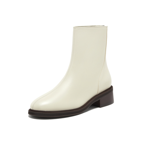 真美诗2025年冬季新款干净简约舒适圆头纯色羊皮革时装靴R71B2DZ5