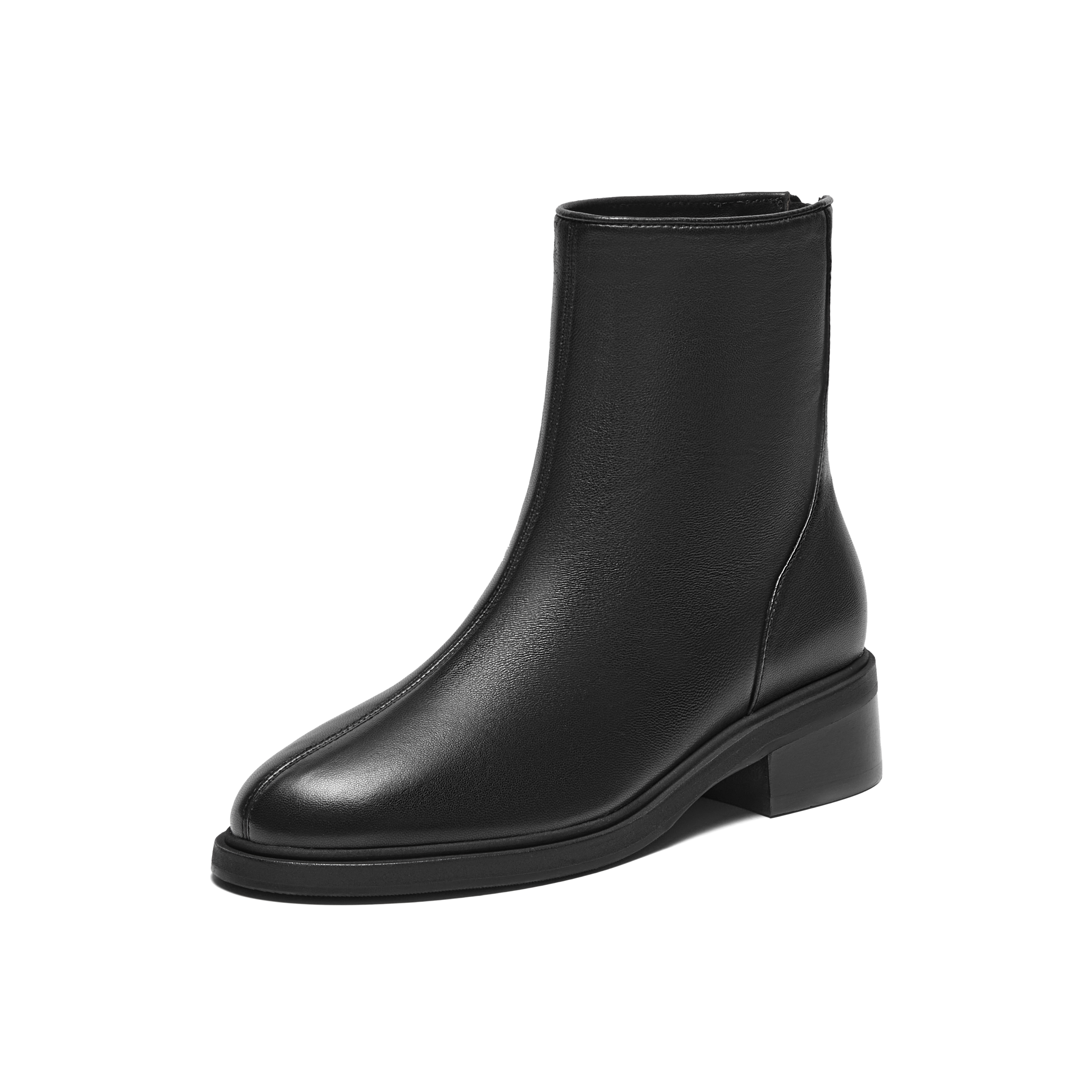 真美诗2025年冬季新款干净简约舒适圆头纯色羊皮革时装靴R71B2DZ5