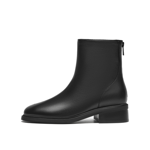 真美诗2025年冬季新款干净简约舒适圆头纯色羊皮革时装靴R71B2DZ5