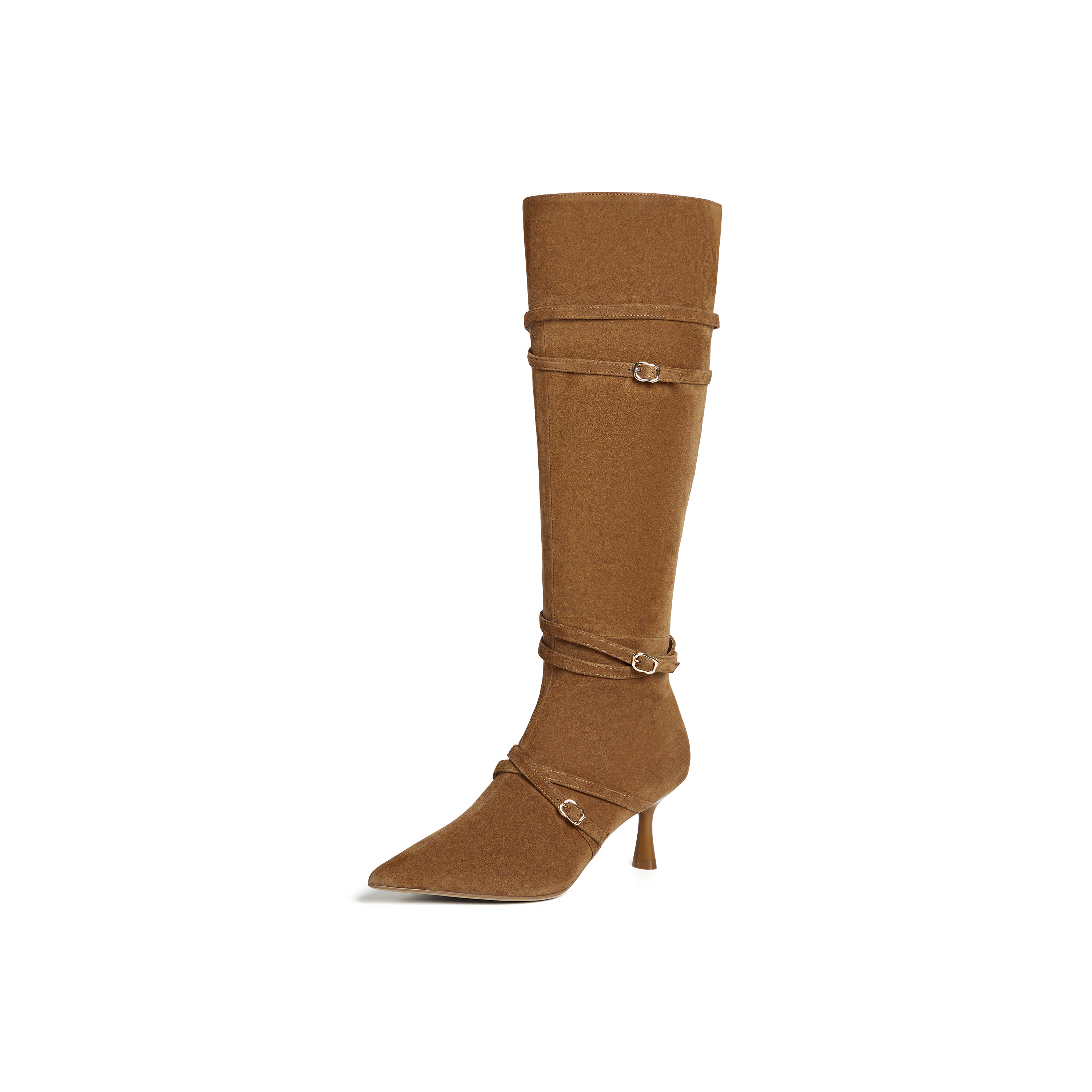 真美诗2025年冬季新款贵气感金属小扣羊皮革尖头高跟靴61651DC5